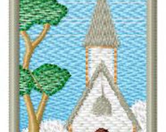 Country Church Bookmark Machine Embroidery Design - Descarga digital instantánea