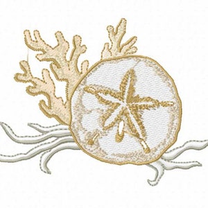 Seashells Machine Embroidery Design - Sand Dollar and Coral - Instant Digital Download