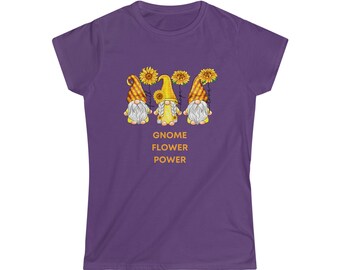 Gnome Flower Power Sunflower Graphic Women's Softstyle Tee 5 Colors 5 Sizes