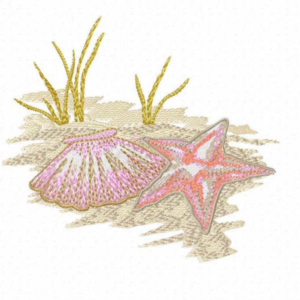 Seashells Machine Embroidery Design - Clam Shell with Starfish - Instant Digital Download