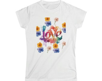 WaterColor Love with Flowers Graphic Women's Softstyle Tee 3 Colors 5 Sizes