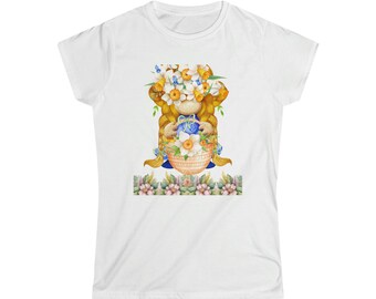 Gnome with Flowers Graphic Women's Softstyle Tee 3 Colors 5 Sizes