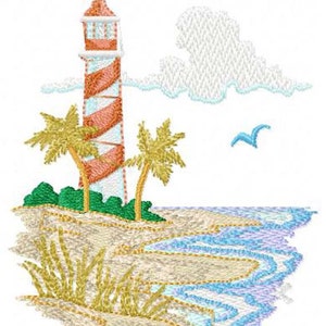 Lighthouse on a Beach Machine Embroidery Design - Digital Download Embroidery File