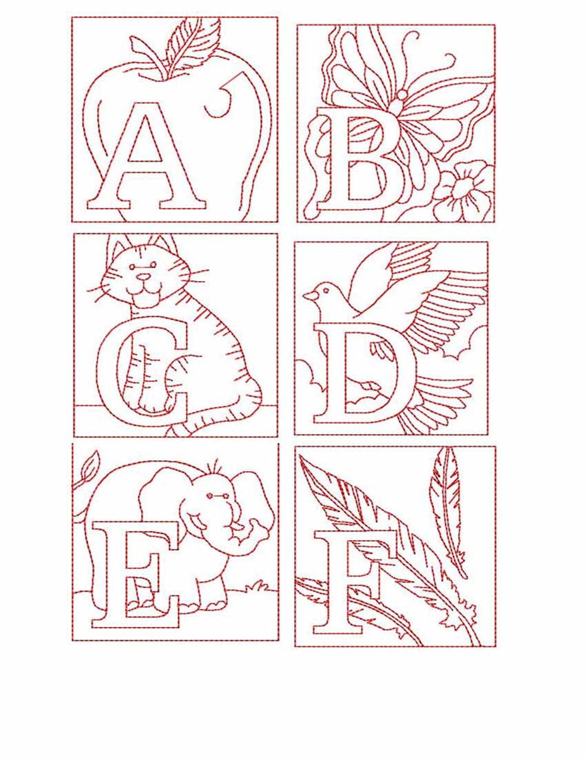 Red Work Alphabet Machine Embroidery Perfect for Cloth Book or - Etsy