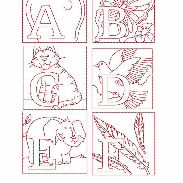 Red Work Alphabet Machine Embroidery Perfect for Cloth Book or Blocks - Digital Download Embroidery Fiie