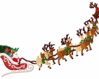 Santa&#39;s Sleigh and Reindeer Christmas Machine Embroidery 2 Sizes