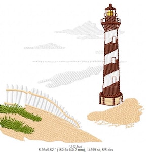 Lighthouse on a Beach Machine Embroidery Design 2 sizes - Digital Download Embroidery File