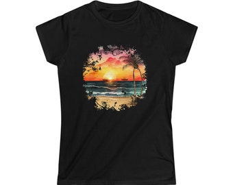 Watercolor Beach Sunset Women's Softstyle Tee 7 Colors 5 Sizes