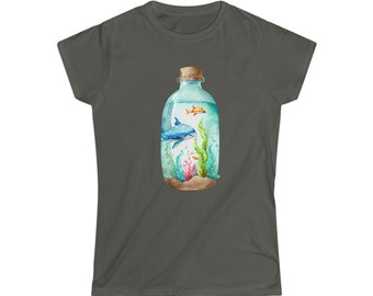 Watercolor Beach in a Bottle Women's Softstyle Tee 7 Colors 5 Sizes