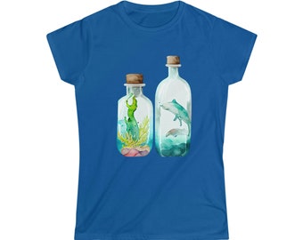 Watercolor Beach in a Bottle Women's Softstyle Tee 7 Colors 5 Sizes