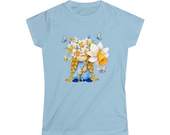 Gnome with Flowers Graphic Women's Softstyle Tee 3 Colors 5 Sizes