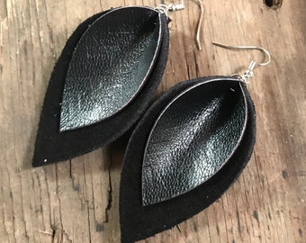 Gifts for Wife Black leather Earring Large Earring Statement Jewelry Valentine/'s Gift Gifts for Girlfriend Genuine Leather Earrings