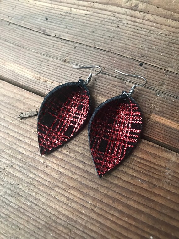 Red and white polka dots Gifts for Her Genuine Leather Earrings Lightweight Earrings Christmas Earring Stocking Stuffer Holiday Gifts