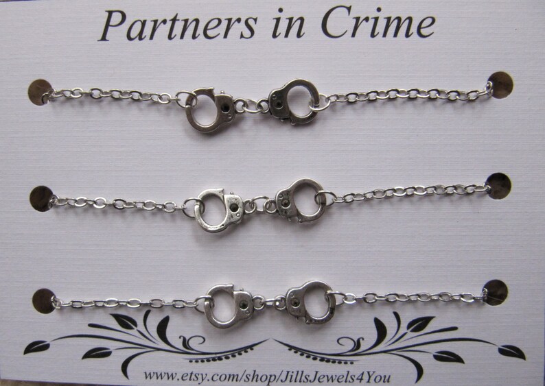 3 Friendship Bracelets Best Friend gift Charm Bracelet Best Friend Triple Partners in Crime Bracelet with handcuff charms BFF gift