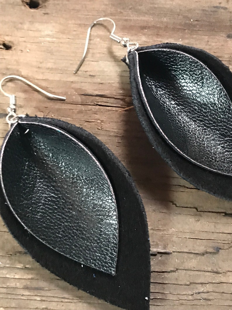 Gifts for Wife Black leather Earring Large Earring Statement Jewelry Valentine/'s Gift Gifts for Girlfriend Genuine Leather Earrings