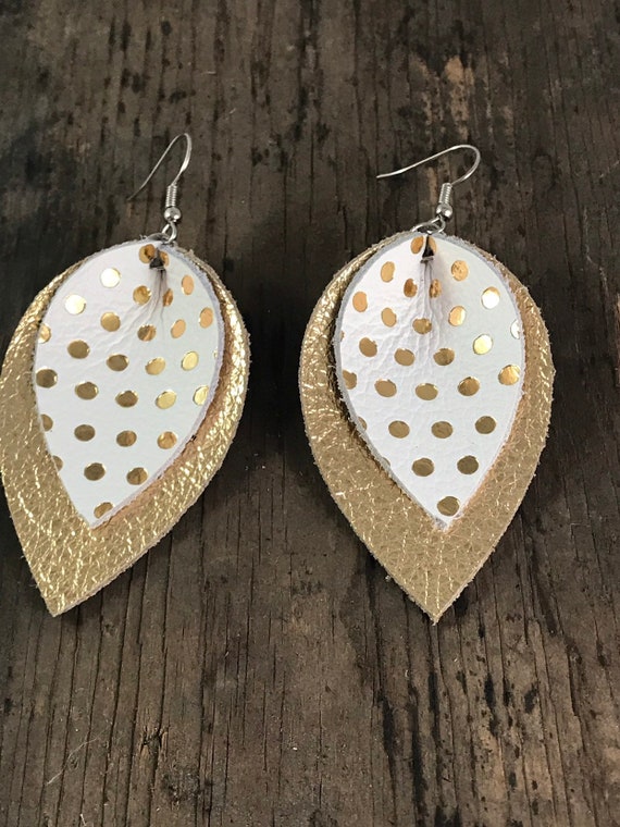 Red and white polka dots Gifts for Her Genuine Leather Earrings Lightweight Earrings Christmas Earring Stocking Stuffer Holiday Gifts