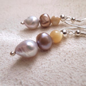 champagne pearl dangle earrings, champagne pearl earrings, pearl and mother of pearl jewelry, stocking stuffer