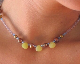 lime agate short necklace, yellow agate Choker, lime agate beaded necklace, modern nouveau, stocking stuffer