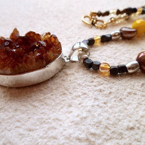 raw citrine pendant necklace, citrine beaded necklace, raw citrine jewelry, modern, avant garde, hip and chic