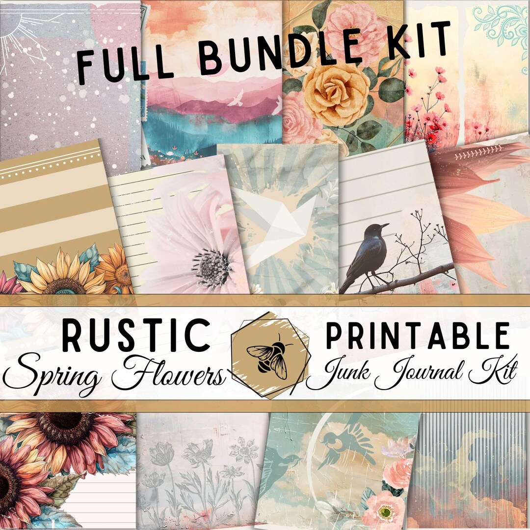 Junk Journal Kit Rustic Spring Flowers | Birds and Floral Paper | Full ...