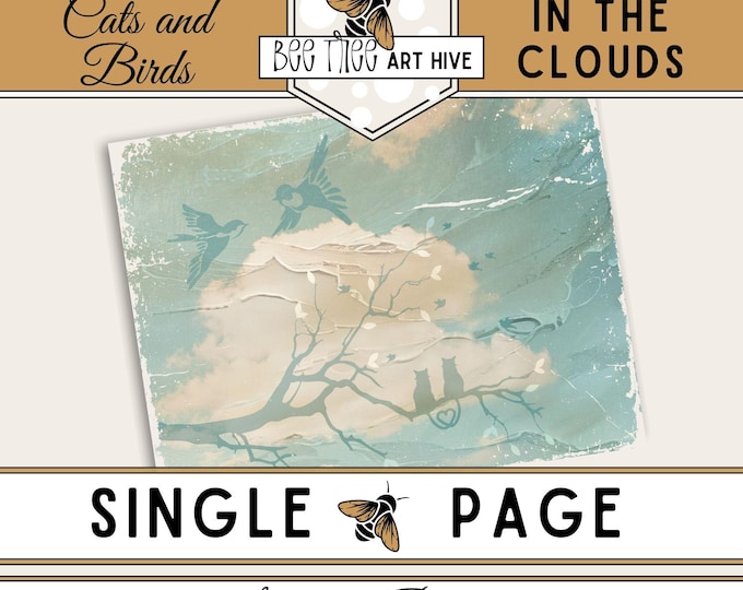 Cats Scrapbook Paper, Love Birds Digital Paper, Concrete Texture, Vintage Clouds, Decorative Paper, Scrapbooking, Journal Paper