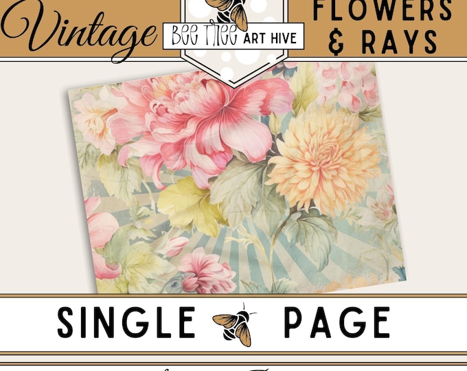 Antique Flowers Scrapbook Paper, Vintage Rustic Floral Digital Paper, Romantic Flower Decorative Paper, Scrapbooking, DIY Crafting