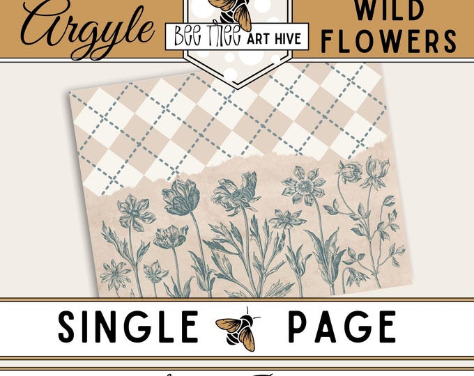 Argyle Pattern Scrapbook Paper, Wildflower Digital Paper, Floral Journal Paper, Scrapbooking, Decorative Paper, DIY Crafting