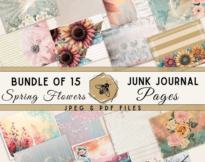 Junk Journal Spring Flowers | Rustic Flower Pages | Birds and Floral Printable Paper | Digital Download | PDF and JPG Files | 15 Page Bundle