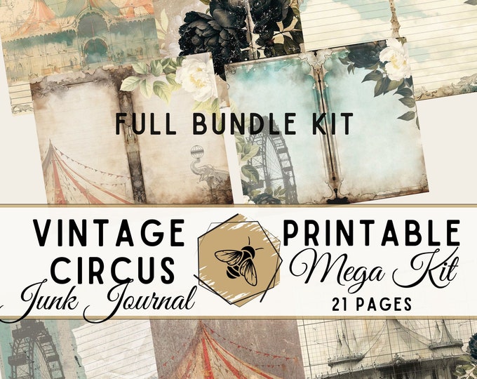 Vintage Circus Junk Journal Kit | Grunge Flowers Printable | DIY Scrapbook Supplies | Digital Download | Ephemera and Folio Bundle Kit