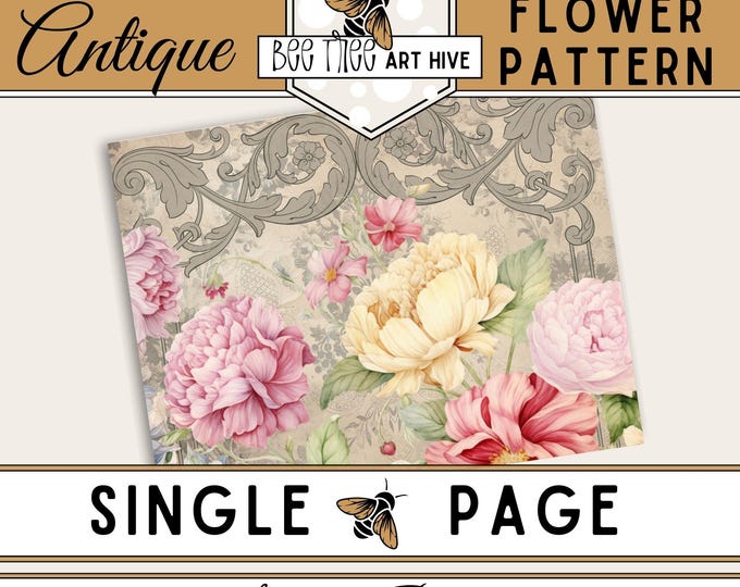 Floral Scrapbook Paper, Antique Flowers, Baroque Embellishment Vintage Decorative Paper, Scrapbooking Digital Paper, Journal Paper, DIY