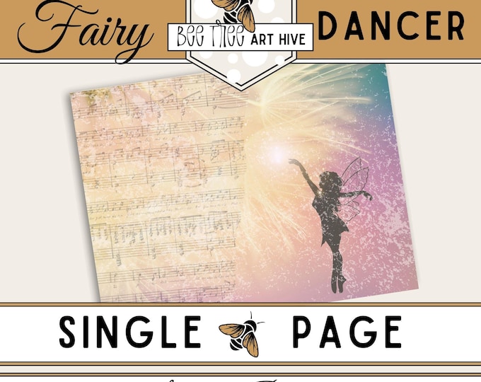 Fairy Scrapbook Paper, Magical Dancing Fairy, Distressed Digital Paper,  Rainbow Ombre Decorative Paper, Fairy Themed Scrapbooking