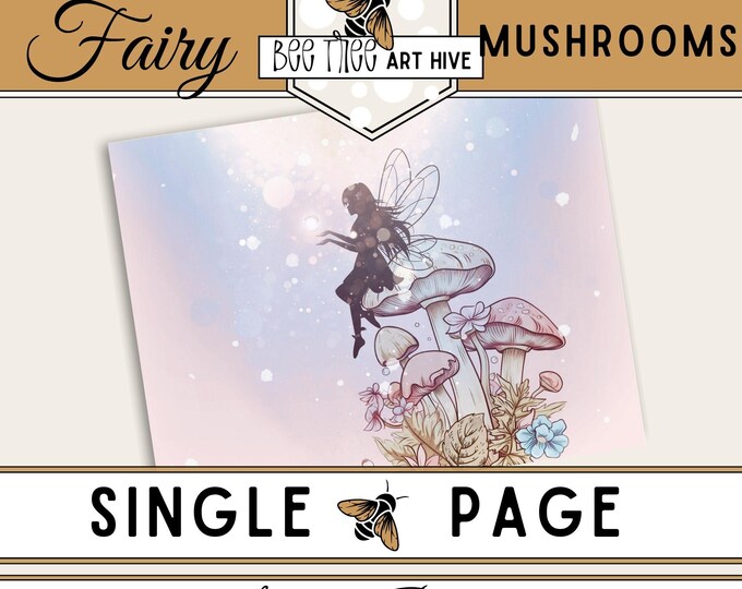 Fairy Scrapbook Paper, Magical Whimsical Fairy, Mushroom Garden Paper, Pink Purple Digital Paper, Decorative Paper, Fairy Scrapbooking