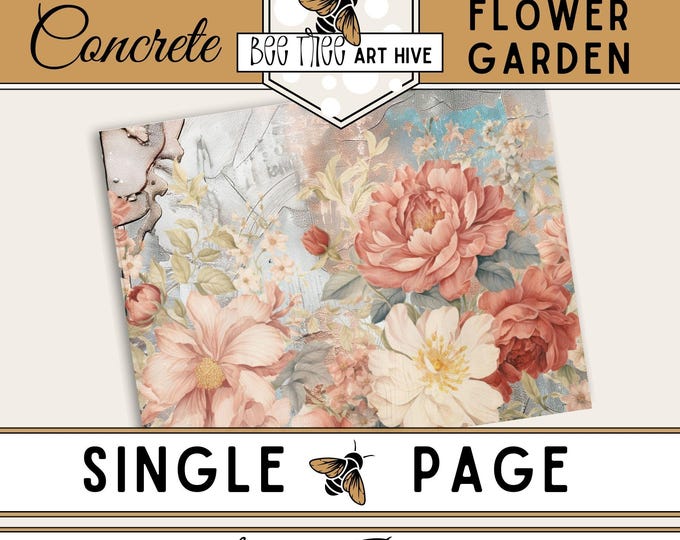 Flower Garden Scrapbook Paper, Concrete Texture Decorative Paper, Pastel Floral Digital Paper, Journal Paper, Collage Scrapbooking Paper