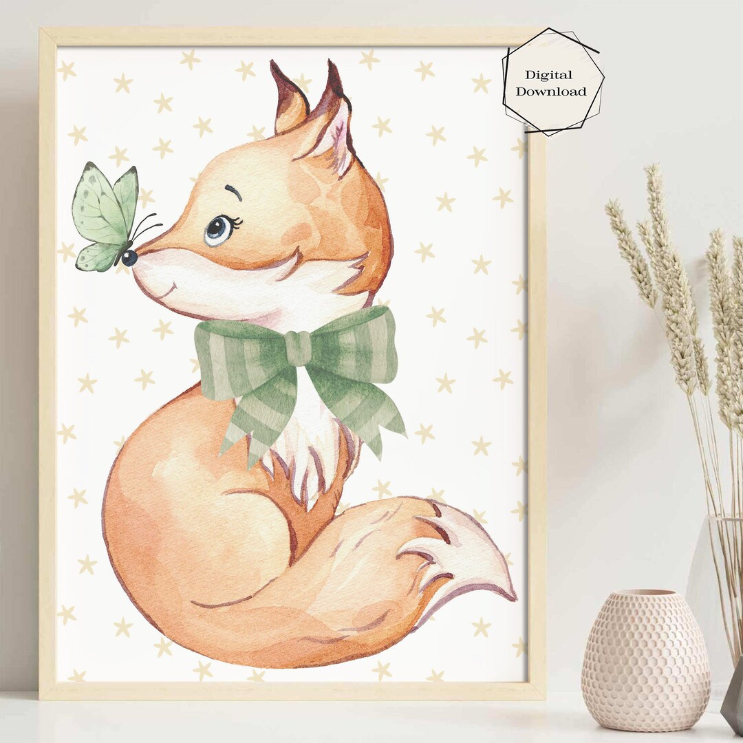 Vintage Baby Fox Nursery Printable Artwork Vintage Animal Prints ...