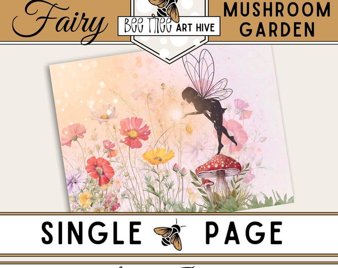 Fairy Scrapbook Paper, Wildflower and Mushroom Garden Paper, Pink Ombre Digital Paper, Decorative Paper, Fairy Themed Scrapbooking