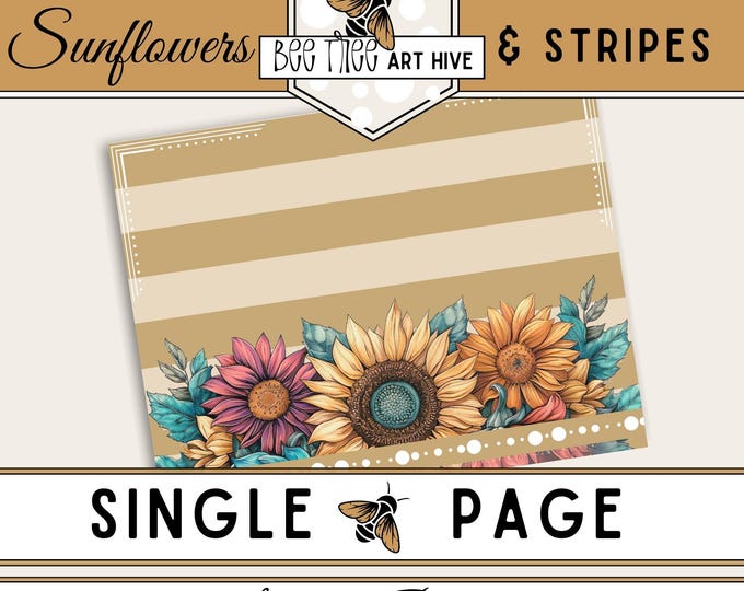 Sunflower Scrapbook Paper, Rainbow Sunflower, Digital Paper, Two Toned Gold Striped Paper, Decorative Collage Paper, Scrapbooking, Crafting