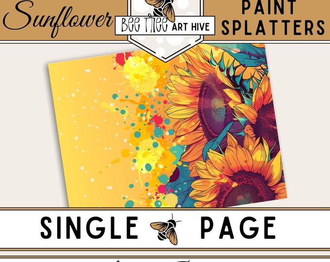 Bright Sunflower Scrapbook Paper, Paint Splatter Digital Paper, Multicolor Decorative Paper, Journal Paper, Scrapbooking, DIY Crafting