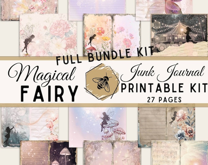 Fairy Junk Journal Printable with Ephemera Folio Bundle Kit, Digital Download, Magical and Enchanting DIY Scrapbooking for Crafters