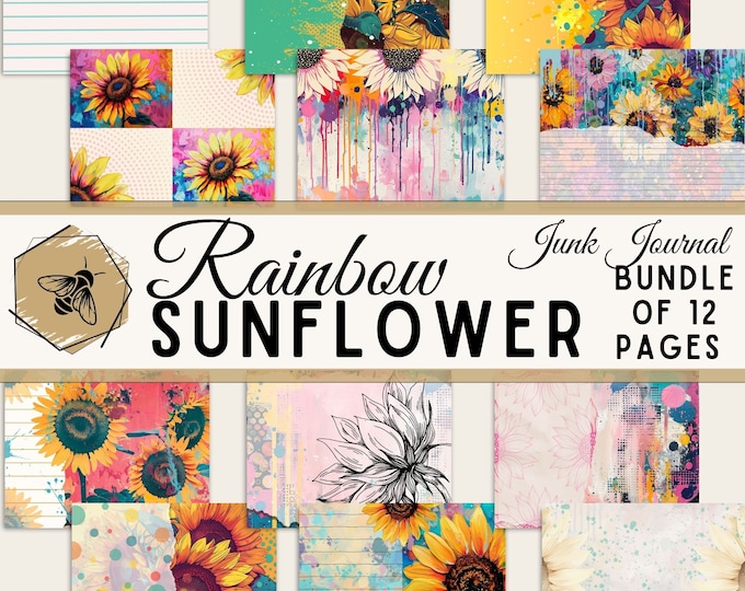 Sunflower Junk Journal Printable | Scrapbook Printable Digital Papers | Junk Journal Printable Paper | Rainbow Junk Journal Paper Sunflower