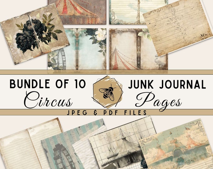 Circus Junk Journal Pages | Vintage Circus Tents | Grunge and Florals Printable | Digital Download | DIY Scrapbooking | JPG PDF Files