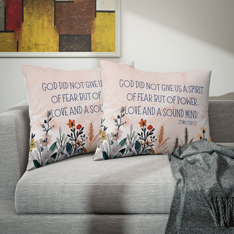 Bible Verse Pillow Cover Watercolor Flower Pillow Case 2 Timothy 17
