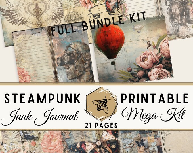 Steampunk Junk Journal Printable Ephemera Folio Bundle Kit, Vintage Science Fiction Paper, Digital Download, DIY Scrapbook for Crafters