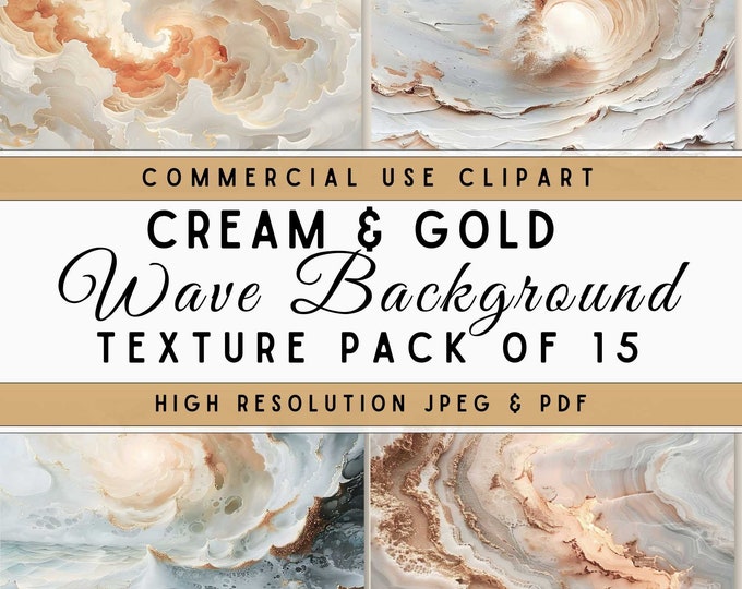 Wave Background Journal Pages, Cream and Gold Backgrounds, Digital Download, Digital Background, Junk Journal, 15 PDF, JPEG Texture Pack