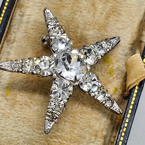 Antique Victorian paste diamond star brooch pin antique signed