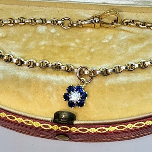 Victorian Antique Albertina Bracelet 9ct Gold Diamond Sapphire Charm