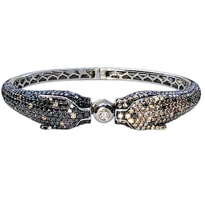 Pave diamond double panther bangle \ bracelet 18ct 18k gold black champagne white diamonds 5.72ct