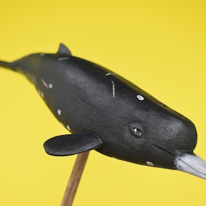 Hand Carved Beaked Whale Sculpture: Berardius Minimus Replica