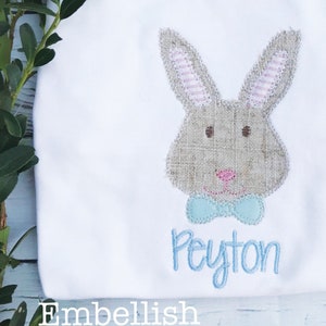 Boys Easter Bunny With Bow Tie Personalized Shirt, Monogrammed Applique Shirt  Embroidered, Personalized, Monogram, Easter Boys Shirt