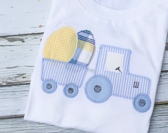 Boys Easter Shirt Tractor Embroidered Personalized Shirt, Monogrammed Applique Shirt, Monogram, Easter Boys Shirt