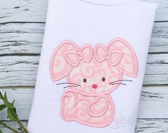 Pink Baby Easter Bunny with bows Personalized Girls Shirt, Monogrammed Applique Shirt Embroidered, Personalized, Monogram, Easter Girl Shirt